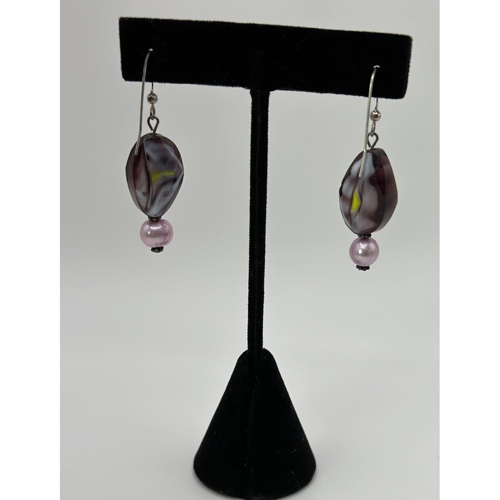Purple Earring | Marbled Earrings | Dark Purple Drop Earrings - Picture 3 of 4